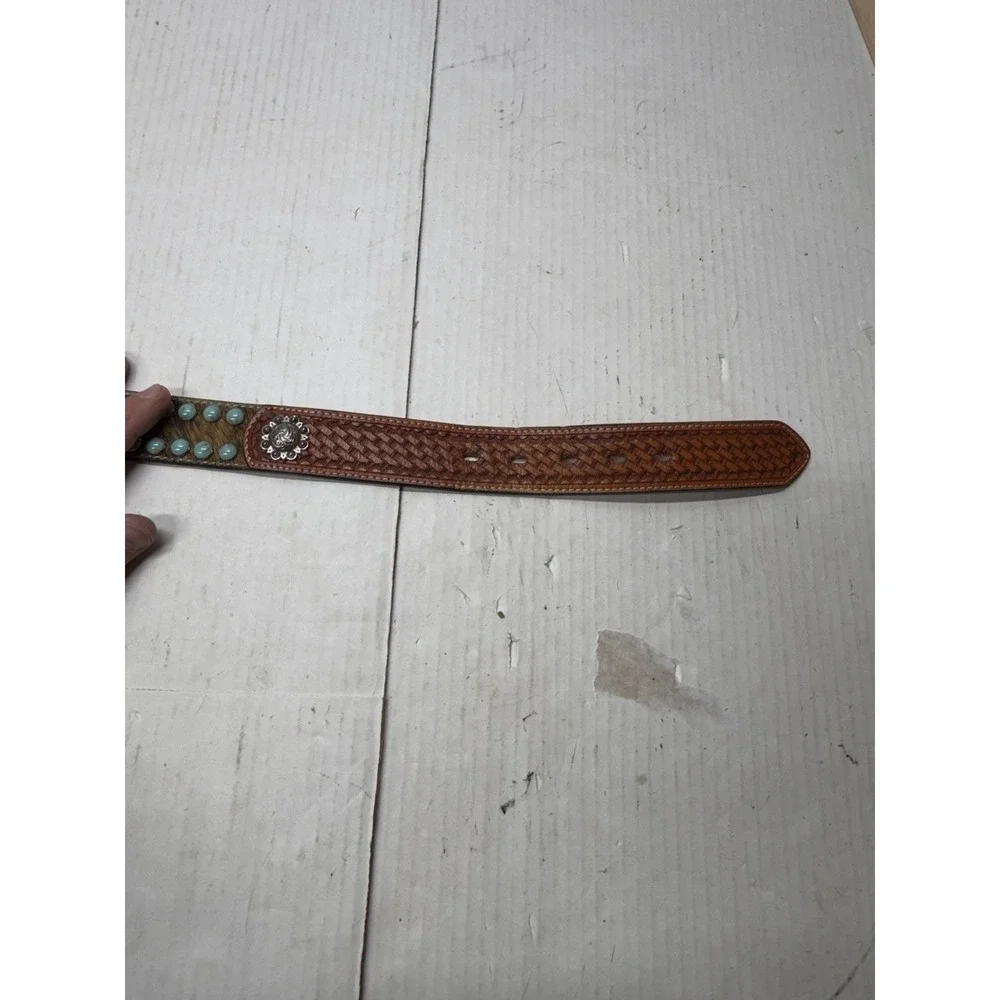 8893 Genuine Hand Tooled Leather 3D Cowhide Hair On Western Belt Size 44